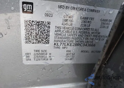 2024 Chevrolet Trax Fwd Activ from USA, damaged, VIN KL77LKE28RC043666